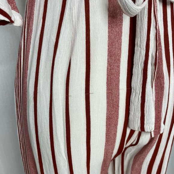 Lulu's Women's Dark Red White Stripped Low Wide Leg Romper Jumpsuit - Picture 11 of 11